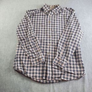 LL Bean Shirt Mens Large Reg Blue Plaid Wrinkle- Resistant Long Sleeve Button Up